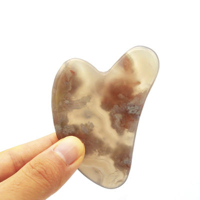Lichaamsmassageur Natuurlijke hartvorm Kersenbloesem Agate Gua Sha Board Care Guasha Massage Tool met Custom Logo