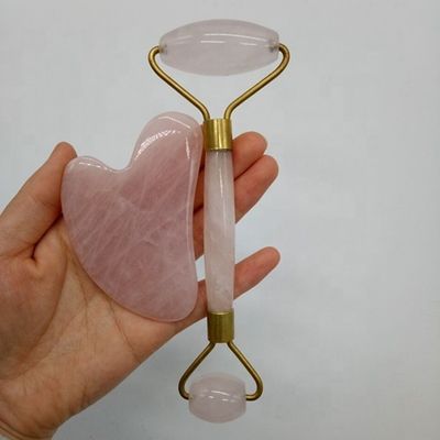Natural Care Jade Stone Roller Set Voor Gezichtshuid Massager Gua Sha Tool Ontspannend Anti-Aging Rimpelbestrijdend Rose Quartz