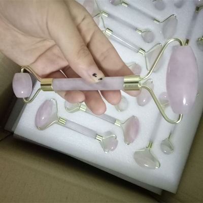 Natural Care Jade Stone Roller Set Voor Gezichtshuid Massager Gua Sha Tool Ontspannend Anti-Aging Rimpelbestrijdend Rose Quartz