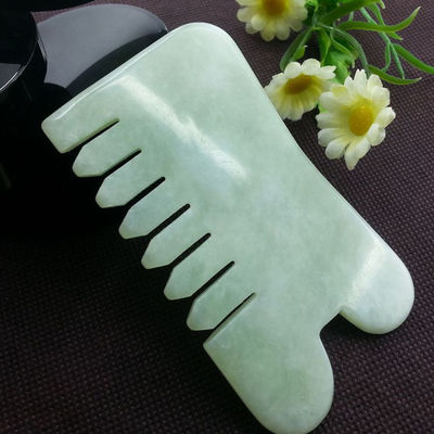 Handheld Abarke Natural Jade Stone Gua Sha Face Massage Haarkam met zes tanden Hoofdmassager