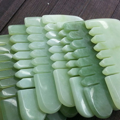 Handheld Abarke Natural Jade Stone Gua Sha Face Massage Haarkam met zes tanden Hoofdmassager