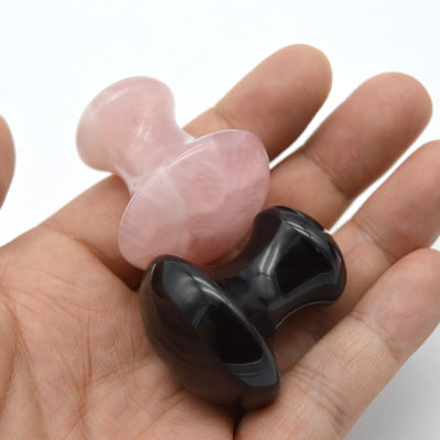 Natuurlijke edelstenen massagekist 35*40mm Handgemaakte rozenkwarts en zwarte obsidian paddenstoelvormige stenen voor genezing
