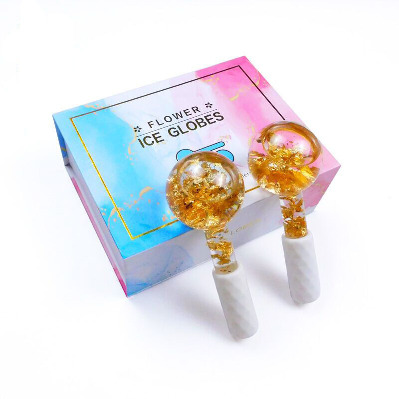 Borosilicaatglas 24K goudfolie ijsballen voor gezichtsmassage om zwelling ontsteking en zakken onder de ogen te verminderen