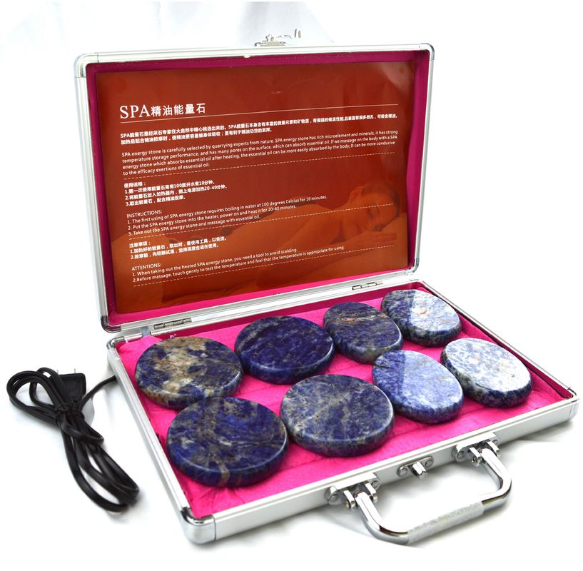 Persoonlijke gezondheidszorg Blauwe Soddlite 8pcs Massage Stone in Aluminium Verwarmde doos met Warm Massage Energy Stones