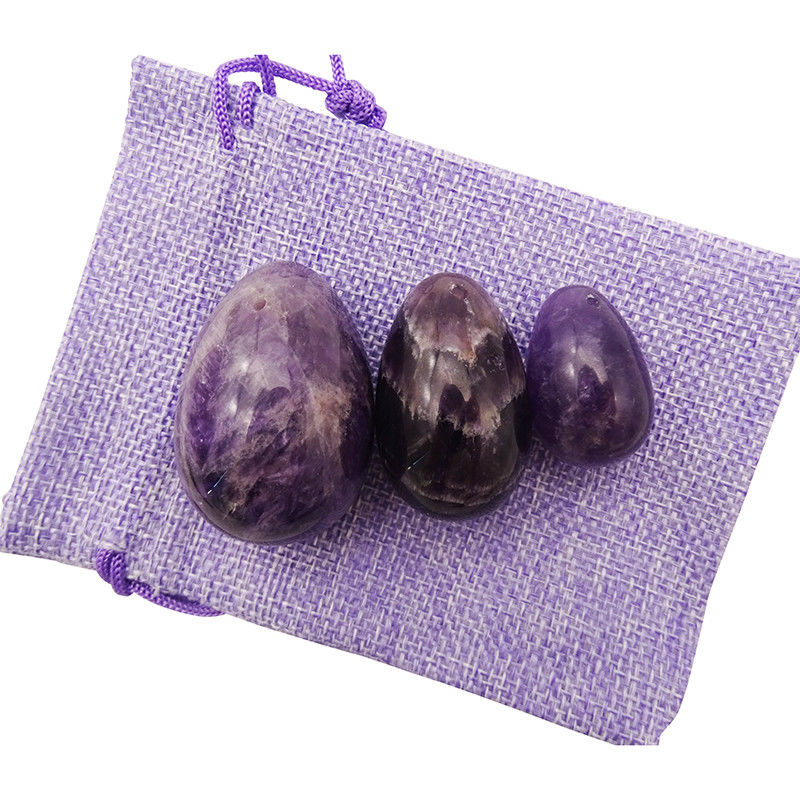 Edelstenen houtsnijwerk Natuurlijke amethist kristal ei set van 3pcs hand gesneden kegel jade eieren voor vrouwen empowerment