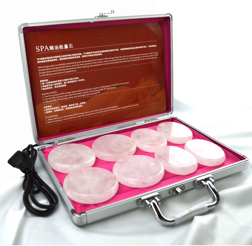 Lichaamsmassage Duidelijke kwartssteen Gua Sha 8pcs Guasha Set met verwarmingsdoos Warm massage energie stenen