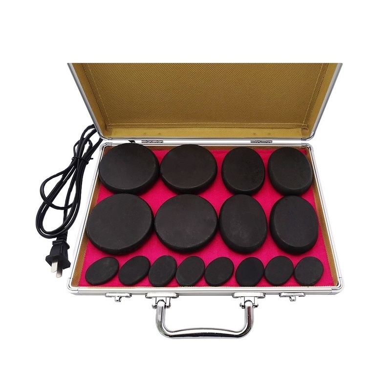 16 stuks Spa Hot Stone Massage Set Met Verwarming Kit Basalt Verwarming Massage Stone Set Zwart Met Aluminium Verwarming Box
