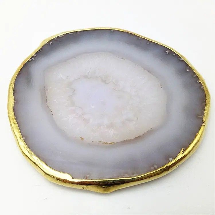 Regionaal kenmerk Agate Coaster Grijze plakjes Gepolijst Kristal Natuurlijke edelsteen Bloempot Gravure Volkskunst Snijwerk