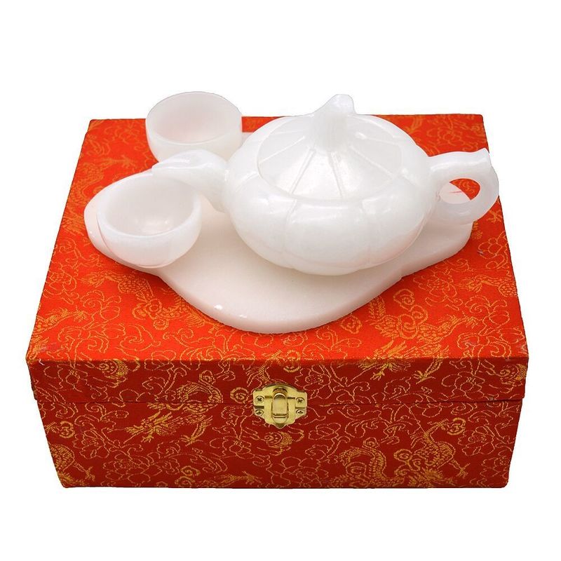 Gepolijst witte jade thee top sculpture ambacht in Chinese stijl voor high class home decor