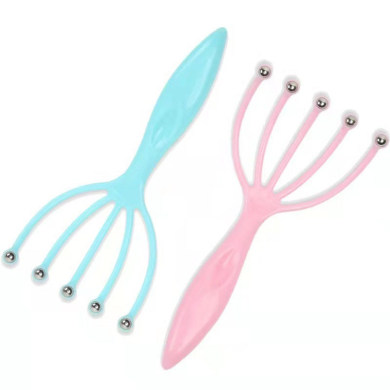 Blauw/roze Vijf klauw hoofdmassageur Stalen bal voor hoofdhuid ontspanning massagetools 100g hoofdpijnverlichting Meridian Dredging Tools