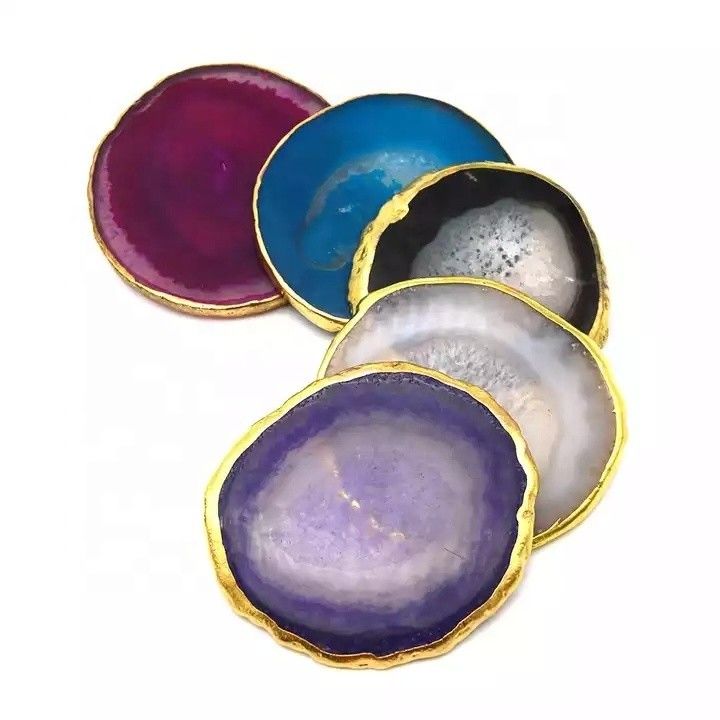 Ovale gepolijste natuurlijke kristal-agate plakjes Gold Rim Agate Coaster met MASCOT thema Ovale vorm Ovale ontwerp Oval