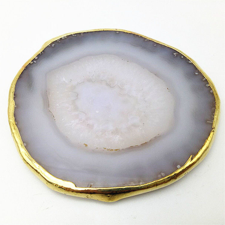Regionaal kenmerk Agate Coaster Grijze plakjes Gepolijst Kristal Natuurlijke edelsteen Bloempot Gravure Volkskunst Hout Hout Hout