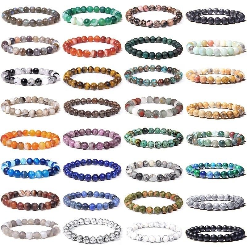 Natuurlijke Jade Perlen Armband Dames Amethist Kristal kwarts Aquamarijn Smaragd Juwelen Agate Elastische Armband Voor Mannen
