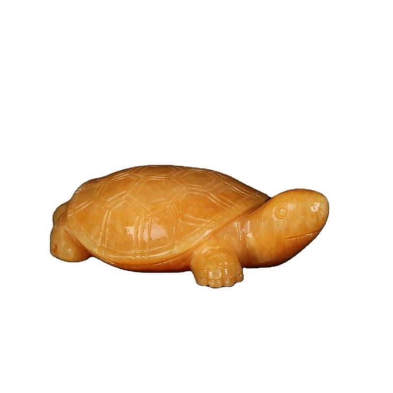 Feng Shui stijl gepolijst gele jade schildpad edelsteen houtsnijwerk bureau totem geluk charme