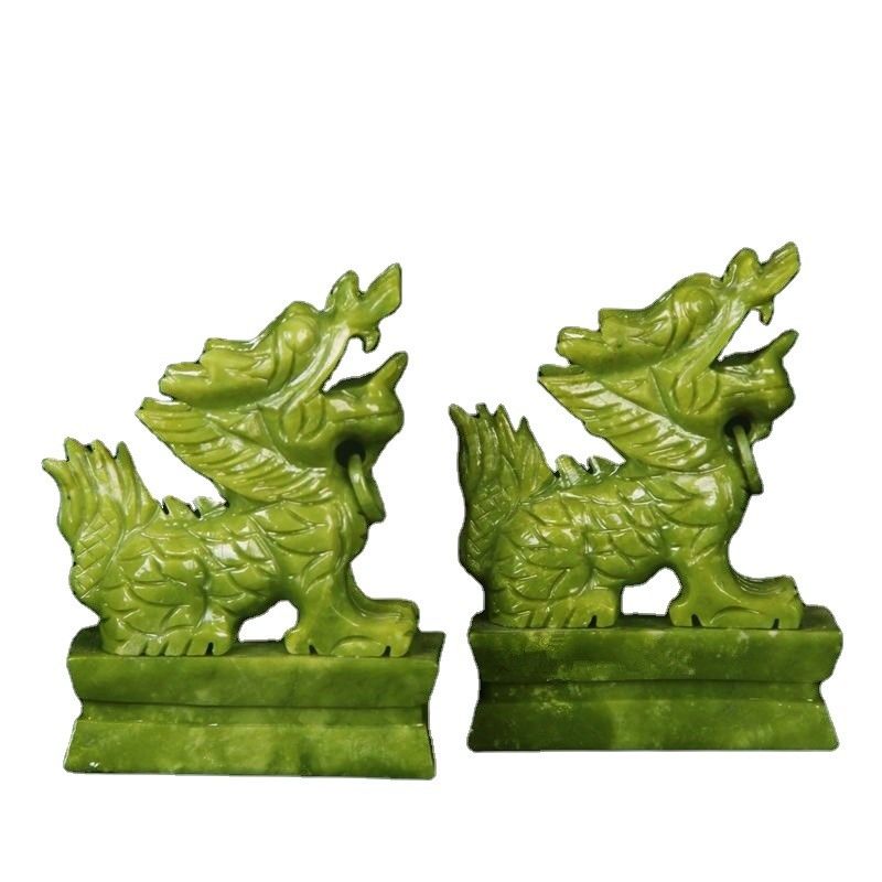 Groene edelsteen Feng Shui Gravure Figuur dier gesneden Chinees Jaar Jade Pixiu standbeeld voor Feng Shui Paar van decoratie
