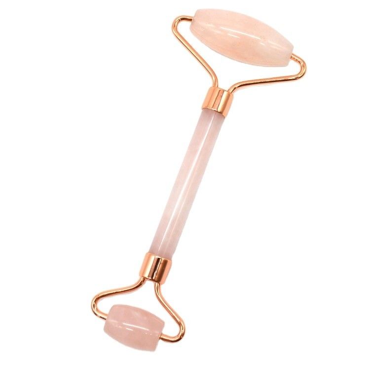 Gepersonaliseerd logo beschikbaard Rose Gold Jade Roller voor gezichtsverzorging 100% natuurlijke Double Head Rose Quartz Facial Roller Gezichtsslimming