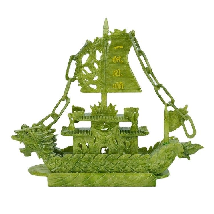 Handgemaakte 28cm Chinese geluk decoratie Jade steen Craft Dragon Boats voor ornament / cadeau