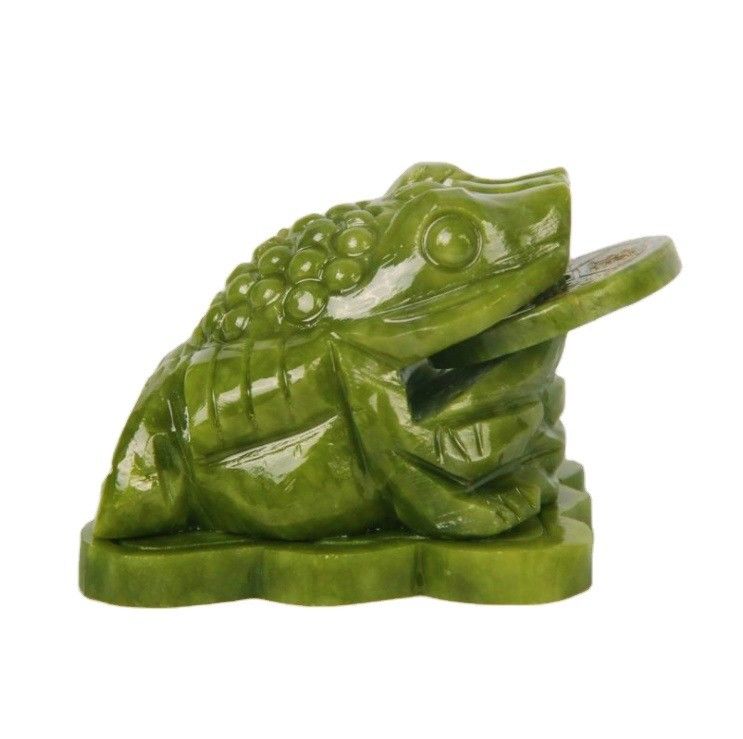 Auto dashboard decoratie OEM ODM Natuurlijke groene jade pad Fengshui geld kikker Gravure voor driebenige rijkdom kikker