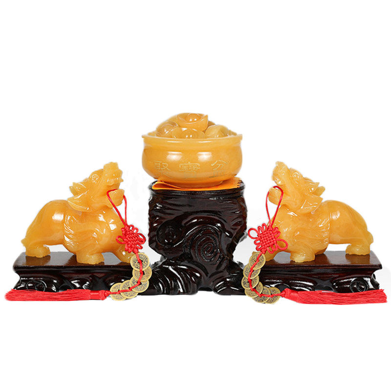 Store Display Gele Jade Pixiu Beeld Fengshui Geschenk voor rijkdom en welvaart