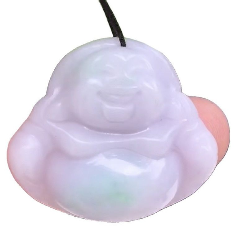 Groen Draagbare Natuurlijke Birma Paarse Gekerfde Jadeit Jade Lachende Boeddha Hanger voor Vrouwen en Kinderen Natuurlijke Kleur