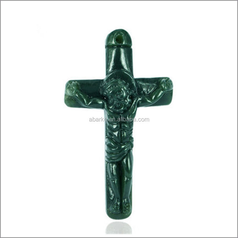 Natuurlijke groene HeTian Jadee hanger gesneden Jezus Christus kruis hanger halsketting mode sieraden voor mannen en vrouwen mode