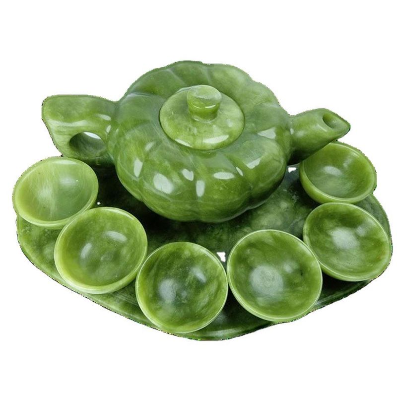 Chinese traditionele handwerk jade theepot set met 6 kopjes en 1 jade plaat Limited Edition Gemstone Collection