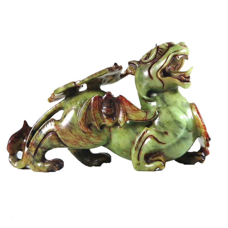 2 stuks Pixiu Chinese Feng Shui ornamenten 20 cm Jade Bat Groen standbeeld Op maat gemaakte vorm Huisversiering