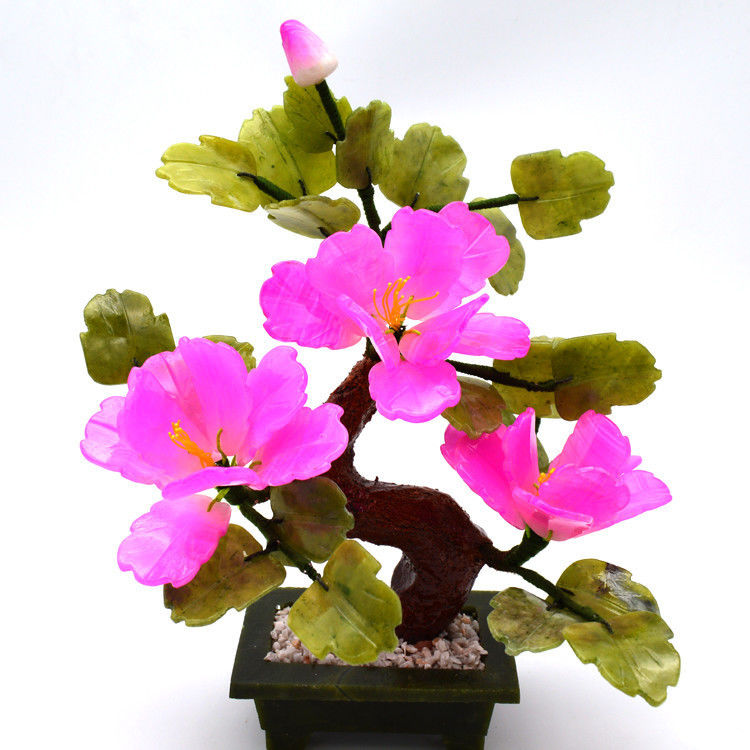 Gepersonaliseerd logo beschikbaar Chinese Jade Stone Bloemen Bomen Rode Decoratieve Bloem Kristallen Bomen voor B2B Marke