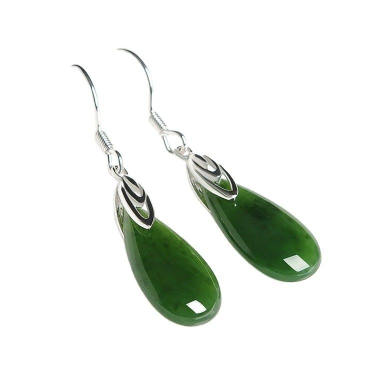 925 Sterling Silver Design Groene Nefriet Jade Drop Oorbellen met Custom Logo Sublimatie Printing