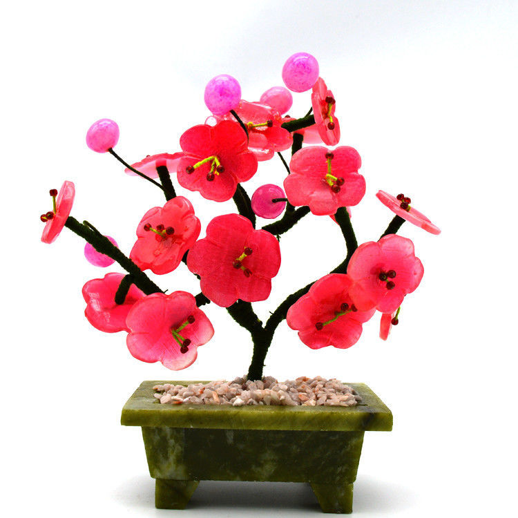 Techniek Gesneden Jade Plum Boom Volkskunst Jade Bloem Snijwerk Edelsteen Boom voor huisversiering