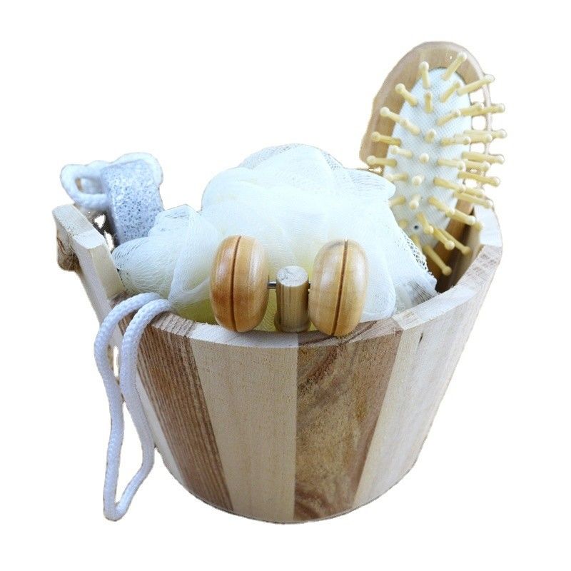 Lichaamsreiniging Houten bad set met haarborstel puimsteen bad pouf sisal spons massager 6pcs spa bad schoonheid cadeau set