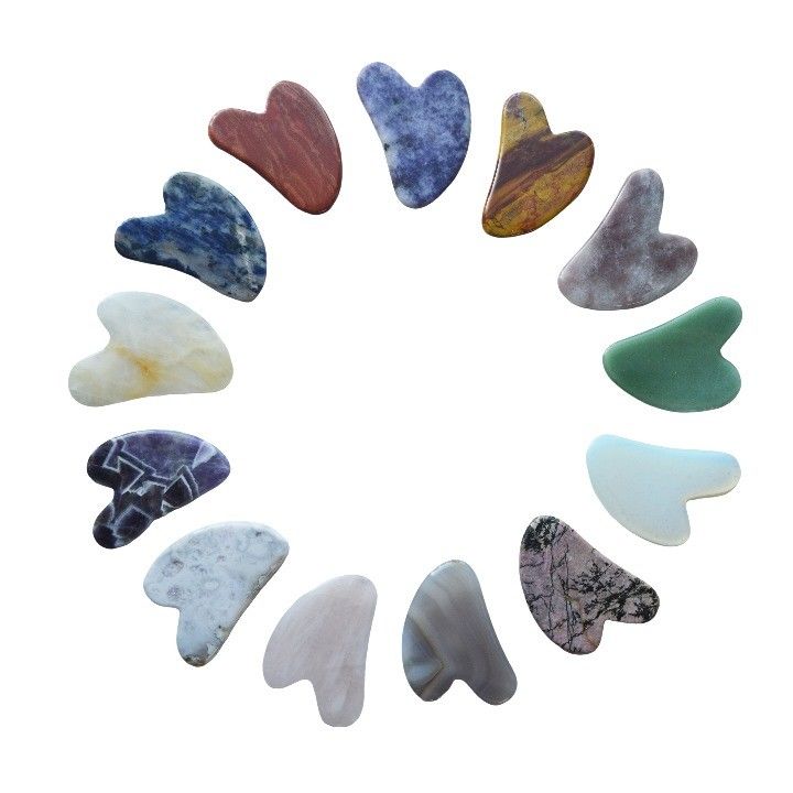 75*50mm Rozenkwarts Jade Bian steen Beeldhouwend Hart Gua Sha Gezicht Beeldhouwend Gereedschap voor Nek Achter Achter schouder Massage Anti-aging