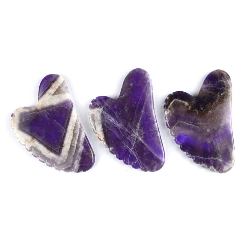 2024 Trending Massage Tools Heart Shape Natural Amethyst Gua Sha Met Tanden Custom Logo Guasha Body Self Skin Care