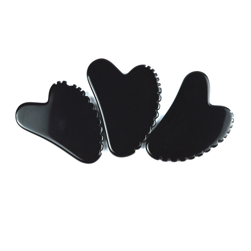 Natuurlijke hartvorm Obsidian Gua Sha Massage Scraping Tool Met Tanden Gezichtsschoonheid Massager Huid Spa Tool voor huidverzorging