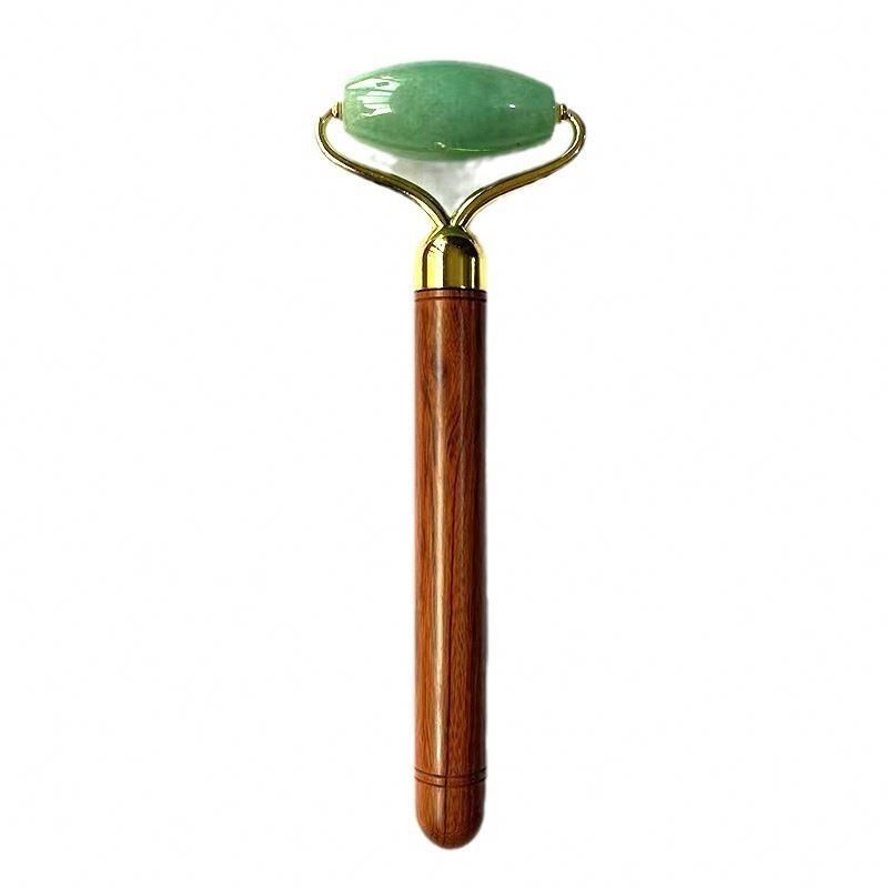 Groene Aventurine Jade Gezicht Roller Gezichtsverzorging Jade Massage Tool Met Houten Handvat Voor Customized Logo beschikbaar