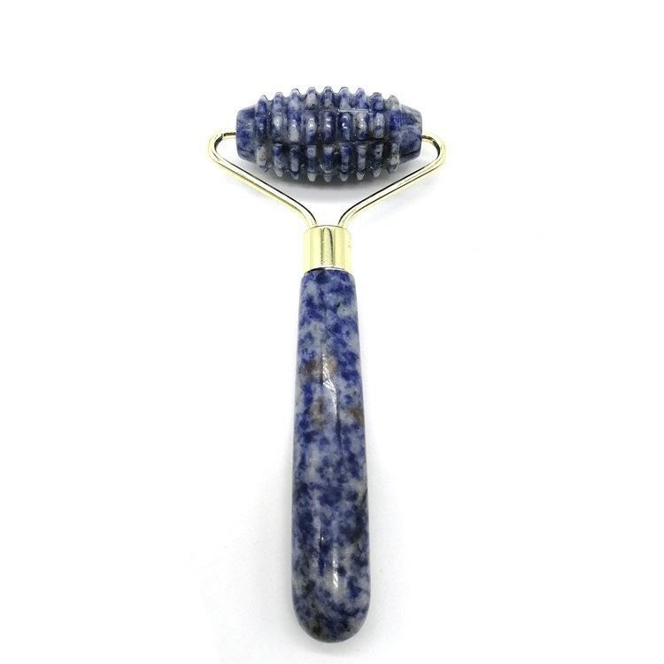 Gezichtsmassage Technologie Gepolijste natuurlijke blauwe puntsteen Eénkop Spiked Jade Roller Anti Aging met technologie