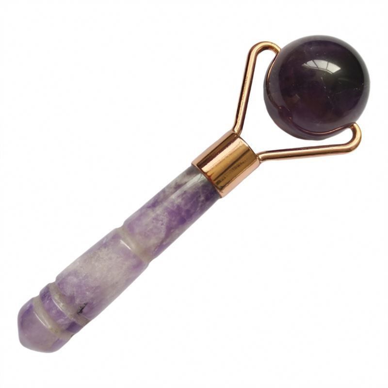 Gepersonaliseerd logo beschikbaard Natuurlijke Amethyst Jade Roller Purple Quartz Gezichtsmassage Roller voor klein gezicht schoonheid