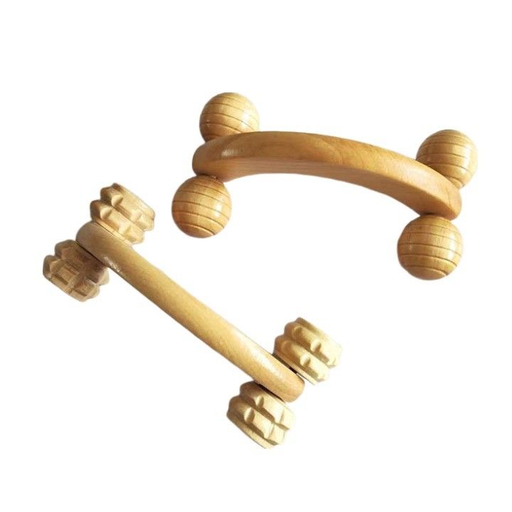 Hout Handheld Body Roller 4 Wheels Balls Massager voor Arm Leg Back Foot Hand Nek Schouder Spier Pijnverlichting Massage Tool