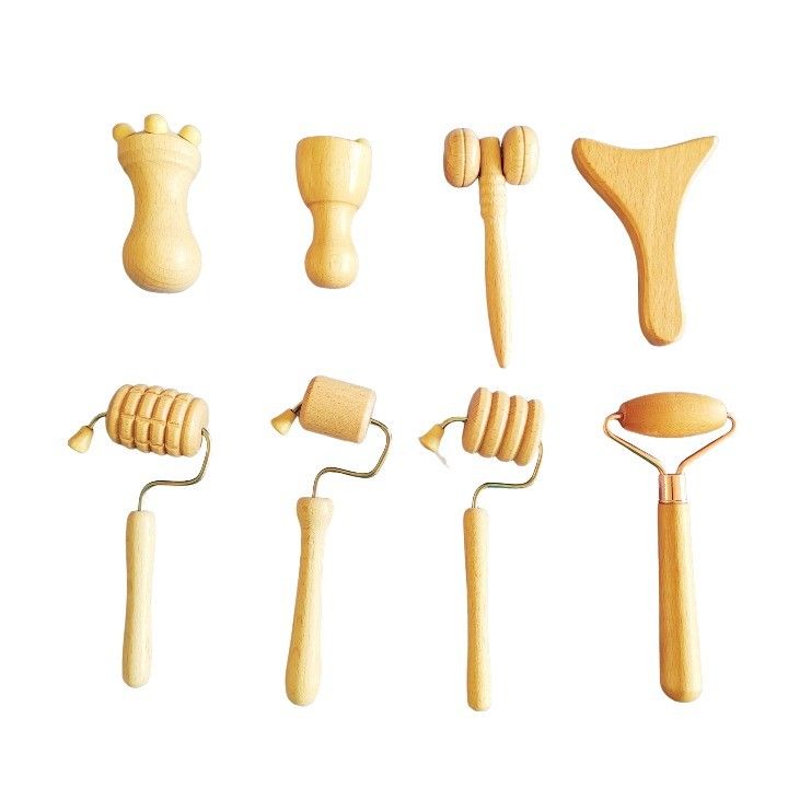 Gepersonaliseerd logo beschikbaard Beech Facial Mini Sculpting Tools Hout Therapie Gezicht Massage Roller Sets Houten Gezichtstherapie Kits