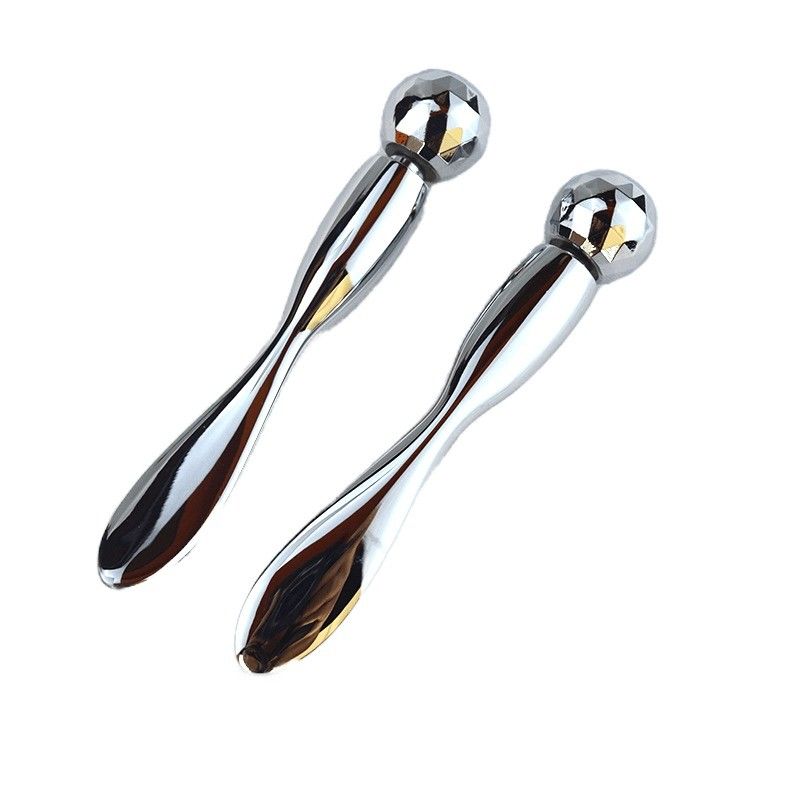 Zilveren roestvrij staal oogmassage stick oogcrème lepel metalen bal kralen oogmassageur voor zwelling huidverzorging 2024 stijl