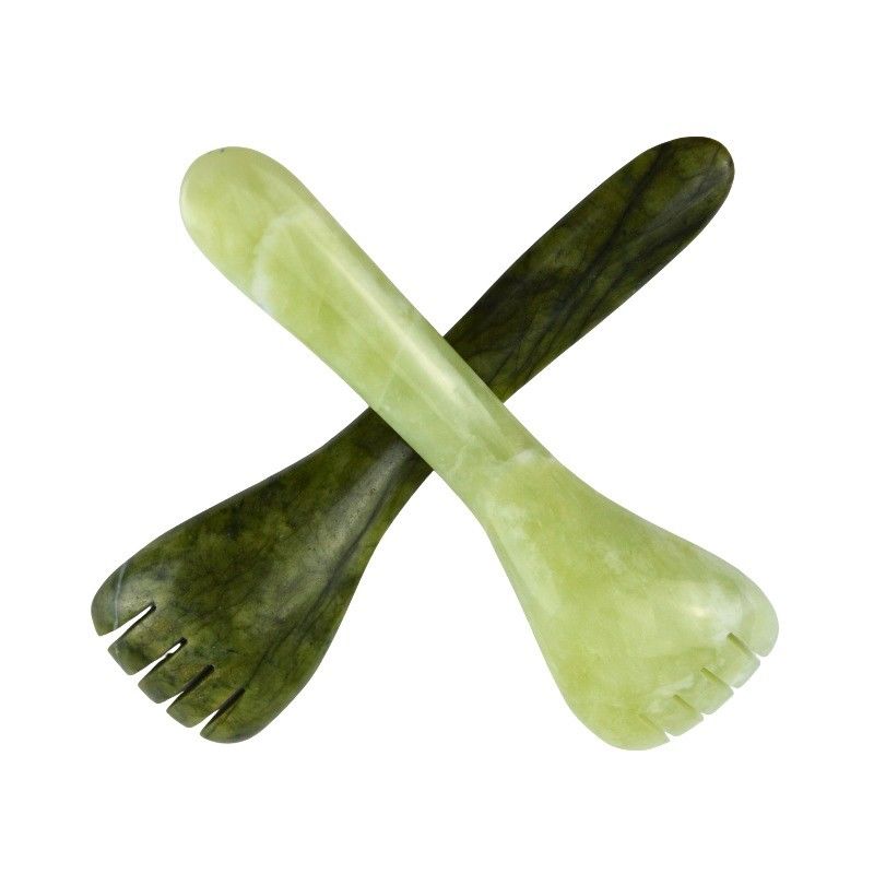 Gepersonaliseerd logo beschikbaar lichtgroen Xiuyan Jade Gua Sha Lepelvorm Acupunctuur Pen voor Oog Acupunctuur Lepel Massager
