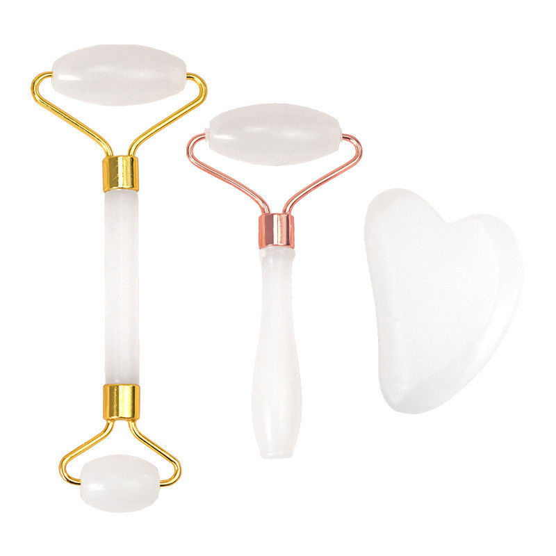 Afghaanse witte jade roller en gua sha set voor lichaamsmassage met natuurlijke jade guasha steen