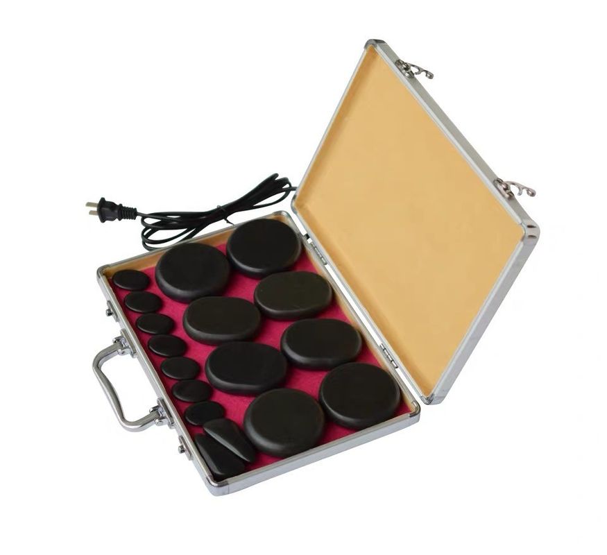 Gepersonaliseerd logo beschikbaard Spa Hot Stone Massage Essential met 18 stuks Basalt Energy Stones en Aluminium Heating Box