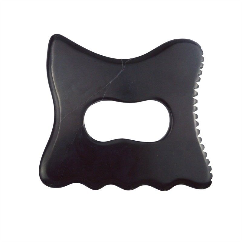 Custom logo beschikbaard Zwart Bian Stone Gua Sha Massage Tool Met Handle Body Massage Equipment Guasha Stone Zelf huidverzorging